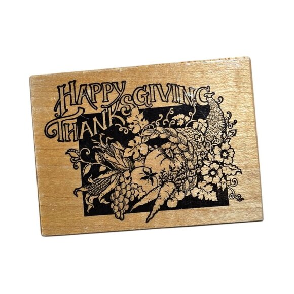 Thanksgiving Wooden Rubber Stamp Set With Pumpkins Wreaths Seasonal Greetings - Picture 6 of 12